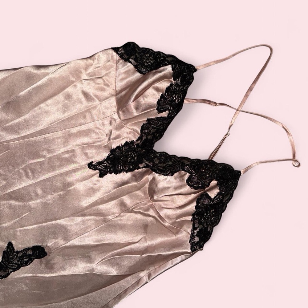 Frederick's of Hollywood Tan and Black Lace Satin Slip Dress - Picture 3 of 5